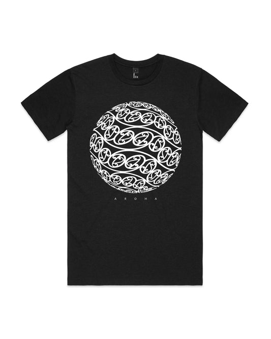 humbl Aroha t-shirt in Black Marle, front flat lay