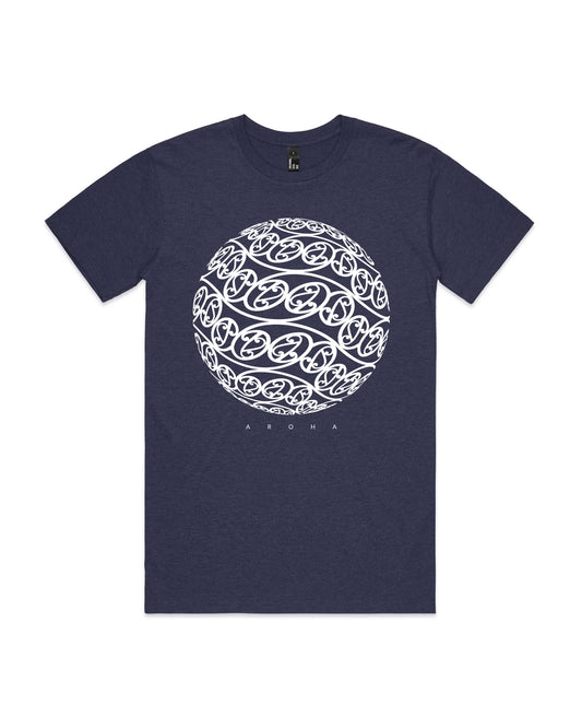 humbl Aroha t-shirt in Navy Marle, front flat lay